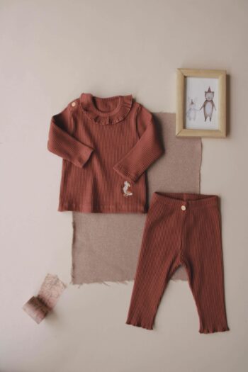 Chocolate Bunny Embroidered Ruffled Girl's Set