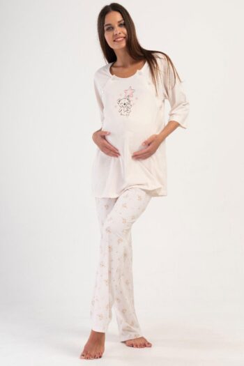 Vienetta Women's Capri Sleeve Maternity & Nursing Beige Pajama C6T6N0O504