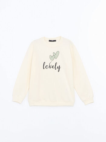 LCW Kids                                                                                        Cream Round Neck Girl's Sweatshirt