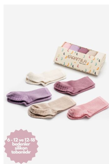 KARAMİLA 5 Pairs Seamless Bamboo Baby Socks - Oeko Tex Certified (Sizes After 6 Months Have Silicone Sole)