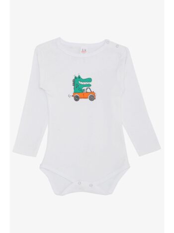 Breeze Baby Boy Snapsuit with Driver Crocodile Print in Ecru (9 Months - 3 Years)
