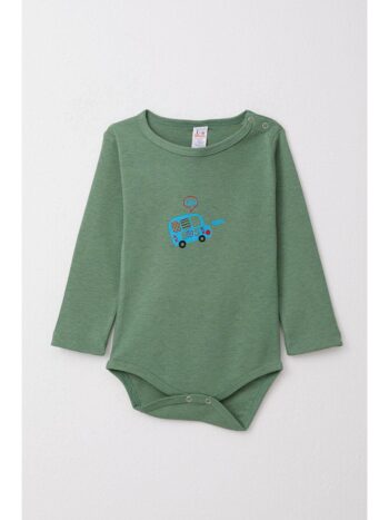 Breeze Men's Baby Snap Bodysuit with Car Print in Green (9 Months - 3 Years)