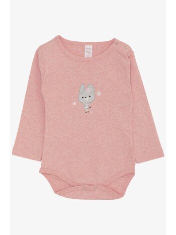 Breeze  Baby Girl Snap Bodysuit with Cute Bunny Print in Pink Melange (9 Months - 3 Years)