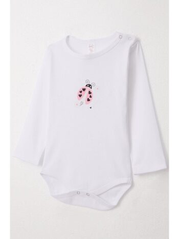Breeze Baby Girl Snap Bodysuit with Heart Ladybug Print White (9 Months - 3 Years)