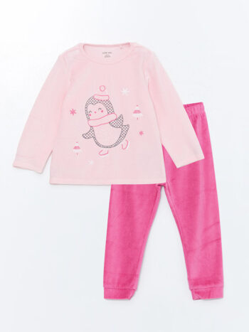 LCW Baby Pink Round Neck Girl's Pajama Set