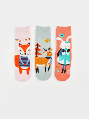 LCW Kids Pink Patterned Girls' Towel Ankle Socks - Set of 3