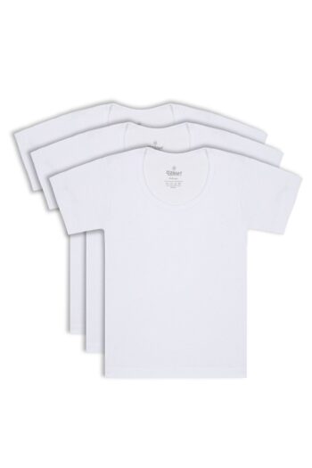 ÖZKAN Underwear Özkan 0803 Pack of 3 Boys' %100 Cotton Ribbed Stretch Comfortable Short Sleeve Wide Neck T-Shirt