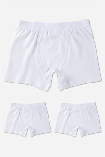 BAYKAR Boys' Cotton Classic Plain Comfortable Fit Boxer Shorts 3-Pack White