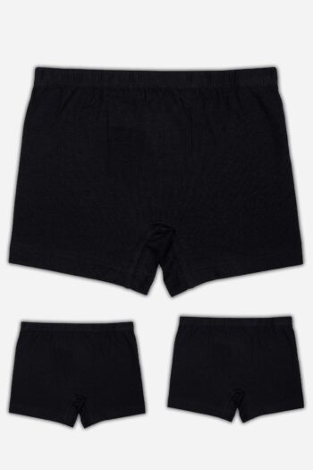 BAYKAR Boy's Cotton Towel Waist Plain Classic Boxer 3-Pack Black