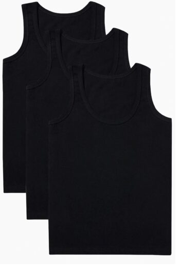 INNER WORLD Men's Boys' Cotton White/Black Tank Top 3-Pack