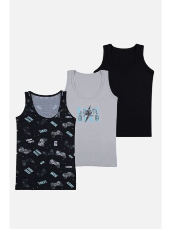 Koza Inner Wear - Black Boys' 3-Pack Joystick Patterned Tank Tops