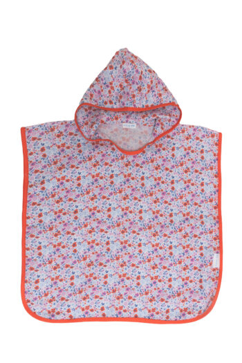 MUSLIN BABY PONCHO - LITTLE FLOWERS / RED
