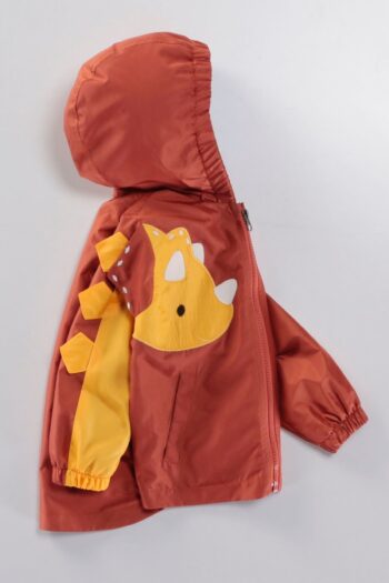 MDM Dinosaur Figure Zippered Cotton Lined Hooded Pocketed Raincoat Jacket Romper for Boys and Girls Baby
