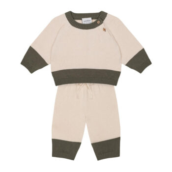 Green Contrast Cream Knit Set