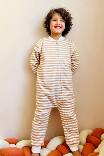 Striped Light Brown Sleep Bag for Boys (Ages 1-5)