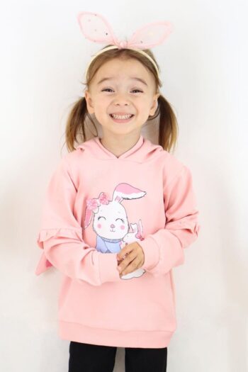 Girls' Bunny Print Pink Sweatshirt (Ages 1.5-5)