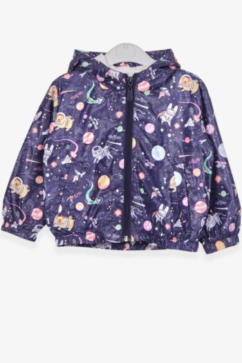 Girls' Raincoat with Astronaut Animal Theme in Purple (Ages 1-6)