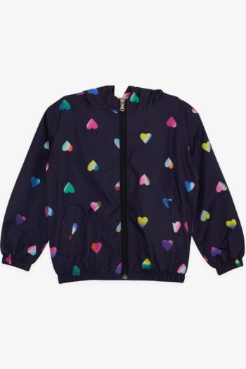 Girl's Raincoat with Colorful Heart Print in Navy Blue (Ages 1-5)