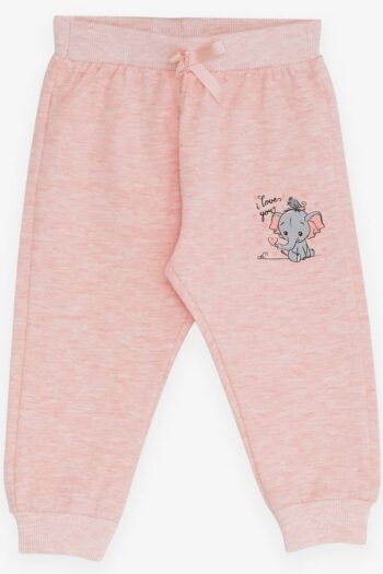 Baby Girl Sweatpants with Elephant Print in Salmon Melange (6 Months - 2 Years)