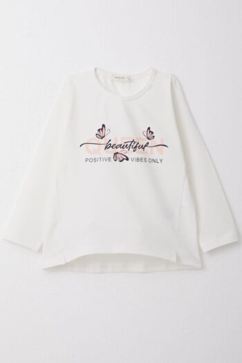 Girls' Long Sleeve Butterfly Print T-Shirt in Ecru (Ages 3-8)