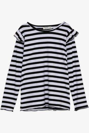 Girls' Long Sleeve T-Shirt with Ruffled Shoulders Striped Mixed Colors (Ages 6-12)