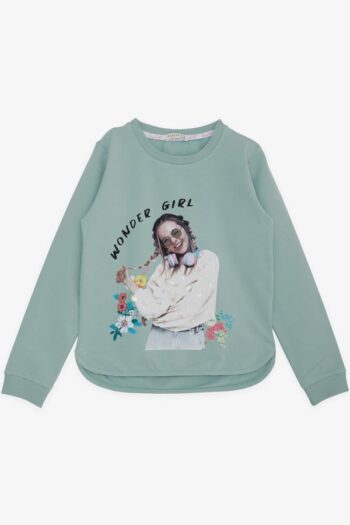 Girls' Sweatshirt Awesome Girl Printed Floral Sea Green (Ages 9-14)