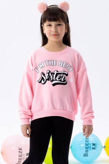 Girls' Sweatshirt with Printed Text Neon Pink (Ages 9-14)