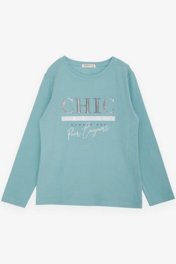Girls' Long Sleeve T-Shirt with Shimmery Print in Aquamarine (Ages 9-12)