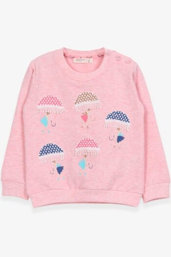 Girl's Sweatshirt with Umbrella Print in Salmon Melange (Ages 1.5-5)