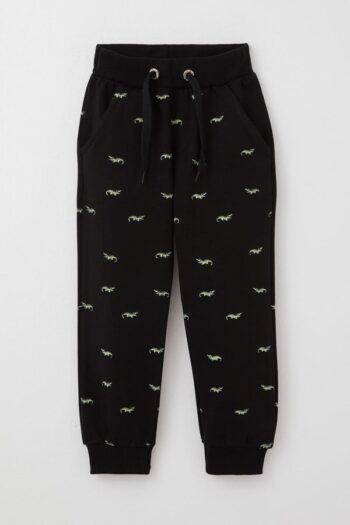 Boys' Cute Crocodile Pattern Black Pants with Lace Accessory (Ages 3-8)