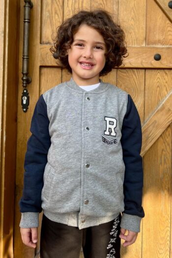 Boys' College Jacket with Letter Embroidery in Gray Melange (Ages 3-7)
