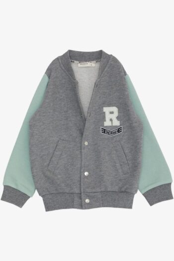 Boys' College Jacket with Letter Embroidery in Gray Melange (Ages 3-7)