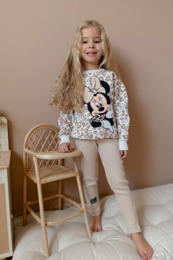 Miniğimin Cicileri Leopard Print Mnn Character Girls 2-Piece Set - Stone