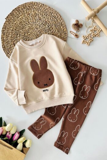 Miffy Patterned Girls' Outfit with Tights - Brown