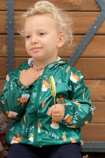 Green Raincoat with Cute Giraffe Pattern for Boys (Ages 1-6)