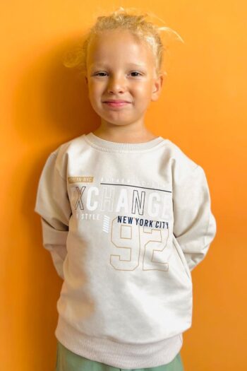 Beige Sweatshirt with Print for Boys (Ages 4-8)