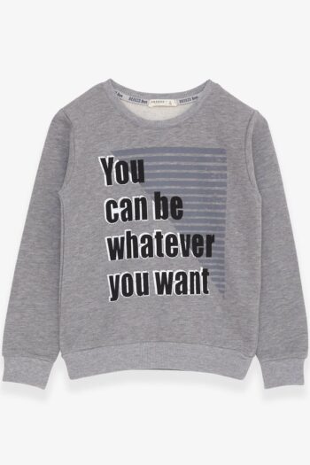 Boys' Sweatshirt with Printed Text Dark Gray Melange (Ages 8-14)
