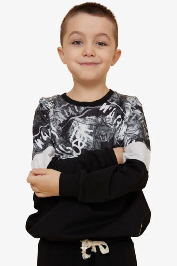 Boys' Black Patterned Sweatshirt (Ages 6-12)