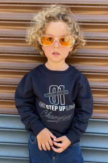 Boys' Printed Text Sweatshirt Navy (Ages 4-8)