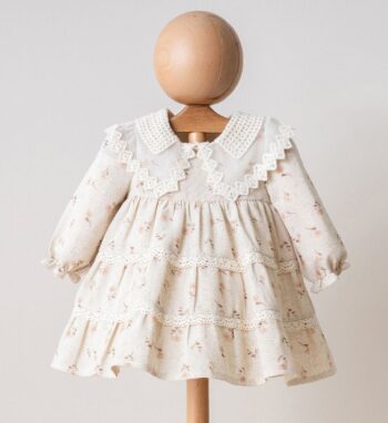 Lace Detailed Collared Linen Dress for Baby Girls