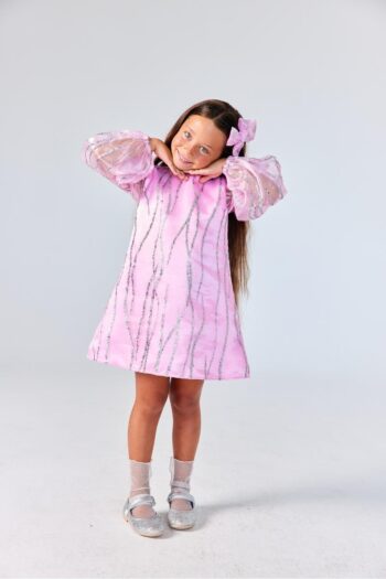 Pink Shimmer Detailed Girls' Dress - Corrine