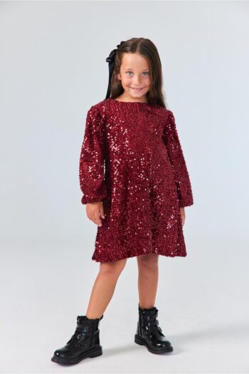 Bordo Sequin Velvet Dress for Girls - Oriel