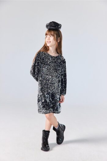 Black Velvet Dress for Girls with Sequins - Oriel