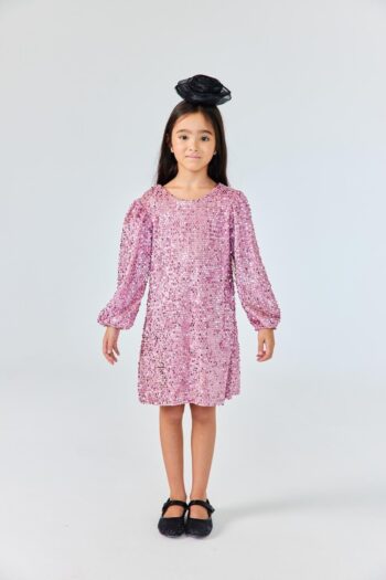 Rose Pink Sequined Velvet Girl's Dress - Oriel