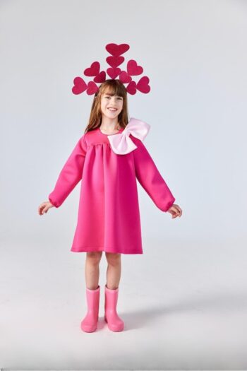 Fuchsia Dress for Girls with Shoulder Bow Detail - Leah