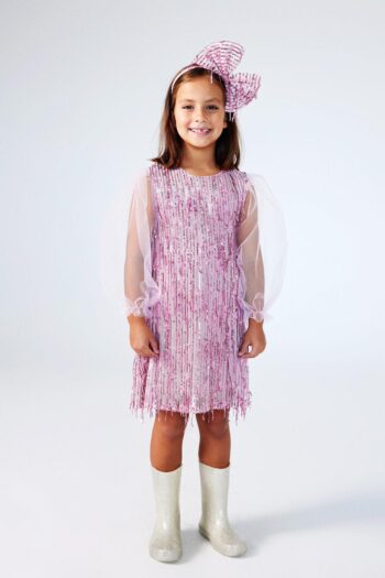 Pink Sequin Trim Detail Girl's Dress - Emery