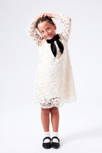 Cream Lace Bow Girl's Dress - Bessie