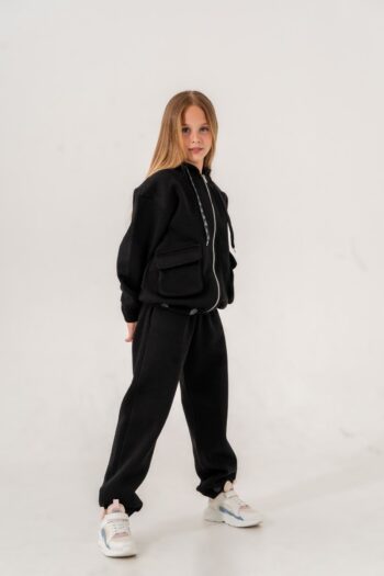 I WILL WEAR GIRL'S RIBBON WRITTEN THREE THREAD ZIPPERED TRACKSUIT SET