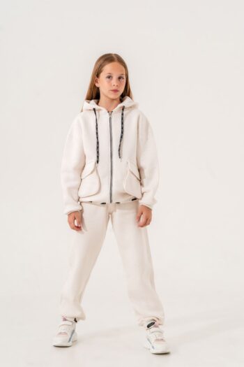 I WILL WEAR GIRLS' RIBBON WRITTEN THREE-THREAD ZIP-UP SWEATSUIT SET