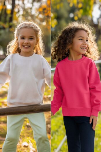 TRENDYOLKIDS Pink-Cream Girls Seasonal-Thin Basic 2-Piece Knitted Sweatshirt TKDAW25SW00000